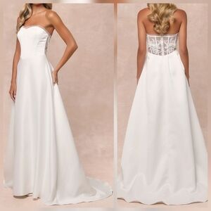 Lulus Eternal Gratitude White Floral Embroidered Strapless Maxi Wedding Dress, S